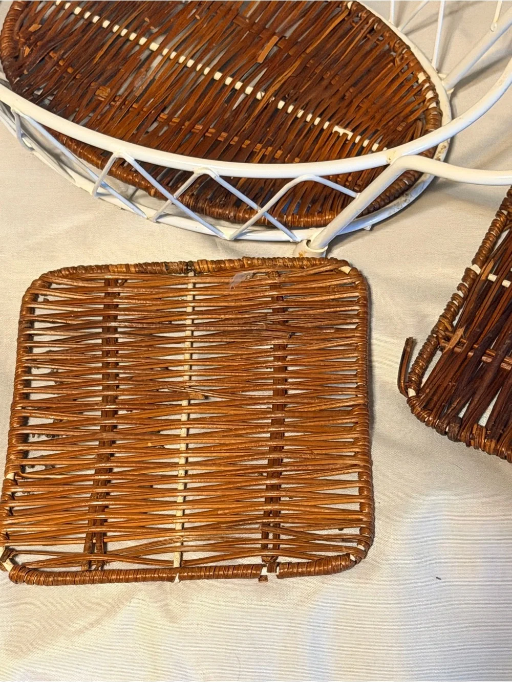 White Wire Wicker Serving Basket Set French Country Cottagecore Kitchen Decor